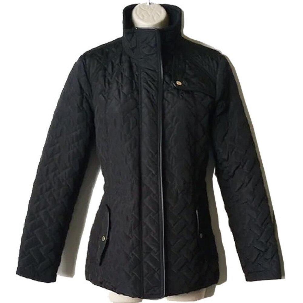 Cole Haan Signature Quilted Short Coat S Black Jacket Gold Hardware
